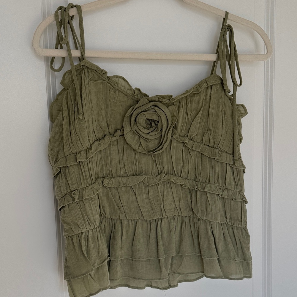 Love Tree Sage Green Camisole with Rosette Detail